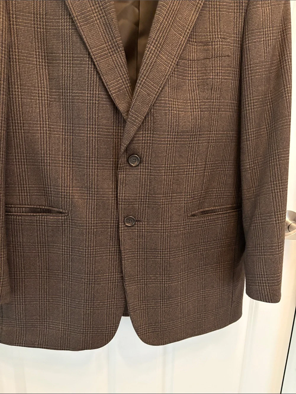 Stanley Blacker Men’s Brown Plaid Tweed Blazer Classic 2 Button Sport Coat 42R